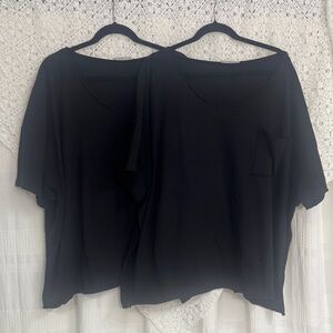 Two Zenana Oversized Raw Edge Black Short Sleeve Tops